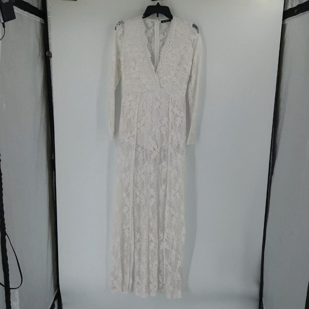 Banjul White Romper with Maxi Lace Overlay Size Large